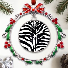 Zebra-black White Metal X mas Wreath Ribbon Ornament by nateshop