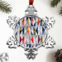 Mosaic, Colorful, Rhombuses, Pattern, Geometry Metal Small Snowflake Ornament by nateshop