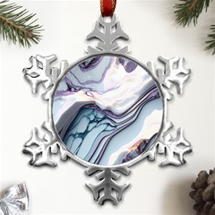 Marble Abstract White Pink Dark Metal Small Snowflake Ornament by Grandong