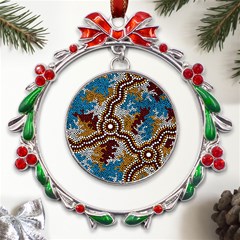 Authentic Aboriginal Art - Wetland Dreaming Metal X mas Wreath Ribbon Ornament by hogartharts