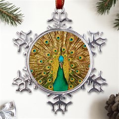 Peacock Feather Bird Peafowl Metal Large Snowflake Ornament by Cemarart