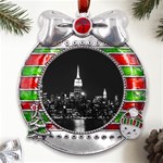 Photography Of Buildings New York City  Nyc Skyline Metal X Mas Ribbon With Red Crystal Round Ornament Front