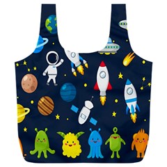 Big Set Cute Astronauts Space Planets Stars Aliens Rockets Ufo Constellations Satellite Moon Rover Full Print Recycle Bag (xxl) by Cemarart