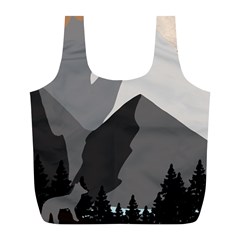 Mountain Wolf Tree Nature Moon Full Print Recycle Bag (l) by Cemarart