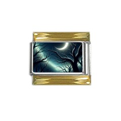 Moon Moonlit Forest Fantasy Midnight Gold Trim Italian Charm (9mm) by Cemarart