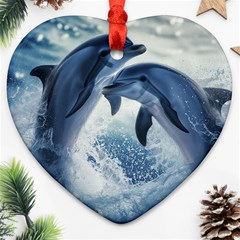 Dolphins Sea Ocean Water Heart Ornament (two Sides) by Cemarart