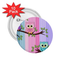 Owls Family Stripe Tree 2 25  Buttons (10 Pack)  by Bedest