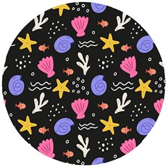 Sea Shells Pattern Wallpaper Fish Wooden Puzzle Round by Maspions