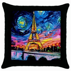 Eiffel Tower Starry Night Print Van Gogh Throw Pillow Case (black) by Maspions