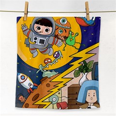 Astronaut Moon Monsters Spaceship Universe Space Cosmos Face Towel by Maspions