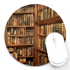 Room Interior Library Books Bookshelves Reading Literature Study Fiction Old Manor Book Nook Reading Round Mousepad by Grandong