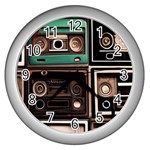 Retro Electronics Old Antiques Texture Wallpaper Vintage Cassette Tapes Retrospective Wall Clock (Silver) Front