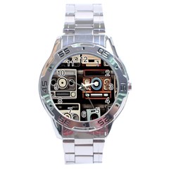 Retro Cameras Old Vintage Antique Technology Wallpaper Retrospective Stainless Steel Analogue Watch by Grandong