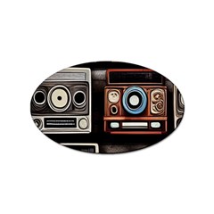 Retro Cameras Old Vintage Antique Technology Wallpaper Retrospective Sticker (oval) by Grandong