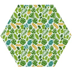 Leaves Tropical Background Pattern Green Botanical Texture Nature Foliage Wooden Puzzle Hexagon by Maspions