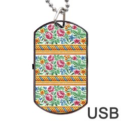 Flower Pattern Art Vintage Blooming Blossom Botanical Nature Famous Dog Tag Usb Flash (two Sides) by Maspions