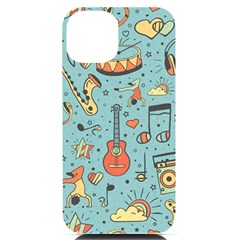 Seamless Pattern Musical Instruments Notes Headphones Player Iphone 14 Black Uv Print Case by Apen