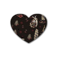 Vintage Tattoos Nautical Rubber Heart Coaster (4 Pack) by Apen