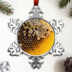 Honeycomb With Bees Metal Small Snowflake Ornament by Apen