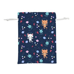 Cute Astronaut Cat With Star Galaxy Elements Seamless Pattern Lightweight Drawstring Pouch (m) by Apen