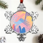 Abstract Lines Dots Pattern Purple Pink Blue Metal Small Snowflake Ornament Front