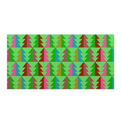 Trees Pattern Retro Pink Red Yellow Holidays Advent Christmas Satin Wrap 35  X 70  by Maspions