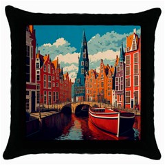 London England Bridge Europe Buildings Architecture Vintage Retro Town City Throw Pillow Case (black) by Maspions