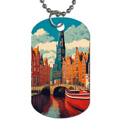 London England Bridge Europe Buildings Architecture Vintage Retro Town City Dog Tag (one Side) by Maspions