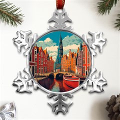 London England Bridge Europe Buildings Architecture Vintage Retro Town City Metal Small Snowflake Ornament by Maspions