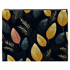 Gold Yellow Leaves Fauna Dark Background Dark Black Background Black Nature Forest Texture Wall Wall Cosmetic Bag (xxxl) by Bedest