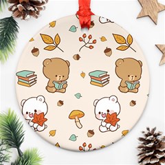 Bear Cartoon Background Pattern Seamless Animal Ornament (round) by Maspions