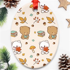 Bear Cartoon Background Pattern Seamless Animal Ornament (oval) by Maspions