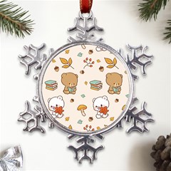 Bear Cartoon Background Pattern Seamless Animal Metal Large Snowflake Ornament by Maspions