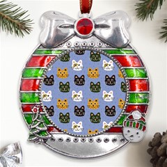 Cat Cat Background Animals Little Cat Pets Kittens Metal X mas Ribbon With Red Crystal Round Ornament by Maspions