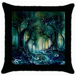 Trees Forest Mystical Forest Background Landscape Nature Throw Pillow Case (Black) Front