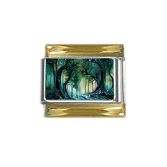 Trees Forest Mystical Forest Background Landscape Nature Gold Trim Italian Charm (9mm) by Maspions