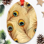 Vintage Peacock Feather Peacock Feather Pattern Background Nature Bird Nature Oval Ornament (Two Sides) Front