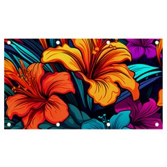 Hibiscus Flowers Colorful Vibrant Tropical Garden Bright Saturated Nature Banner And Sign 7  X 4  by Maspions