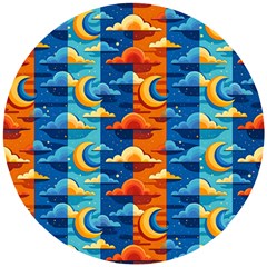 Clouds Stars Sky Moon Day And Night Background Wallpaper Wooden Puzzle Round by Maspions