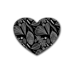 Leaves Flora Black White Nature Rubber Coaster (heart) by Maspions