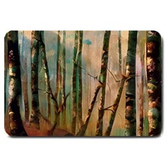 Woodland Woods Forest Trees Nature Outdoors Mist Moon Background Artwork Book Large Doormat by Posterlux