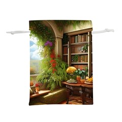 Room Interior Library Books Bookshelves Reading Literature Study Fiction Old Manor Book Nook Reading Lightweight Drawstring Pouch (s) by Posterlux