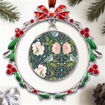 Spring Design with watercolor flowers Metal X mas Wreath Ribbon Ornament Front