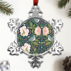 Spring Design With Watercolor Flowers Metal Small Snowflake Ornament by AlexandrouPrints