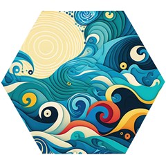 Waves Wave Ocean Sea Abstract Whimsical Wooden Puzzle Hexagon by Maspions