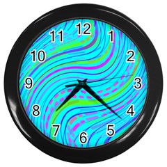 Pattern Swirl Pink Green Aqua Wall Clock (black) by Ndabl3x