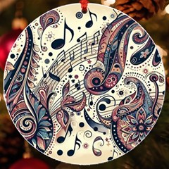 Paisley Print Musical Notes8 Uv Print Acrylic Ornament Round by RiverRootz