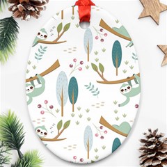 Pattern Sloth Woodland Oval Ornament (two Sides) by Hannah976