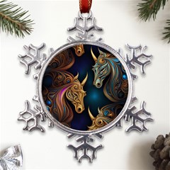 Pattern With Horses Metal Large Snowflake Ornament by 2607694a