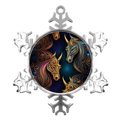 Pattern With Horses Metal Small Snowflake Ornament by 2607694a